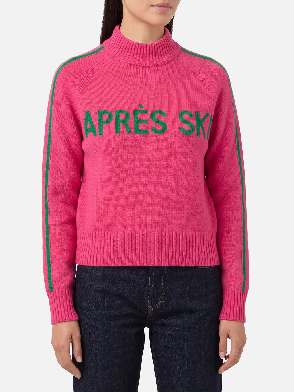 Maglione Peak rosa fluo con collo a lupetto e ricamo Après Ski