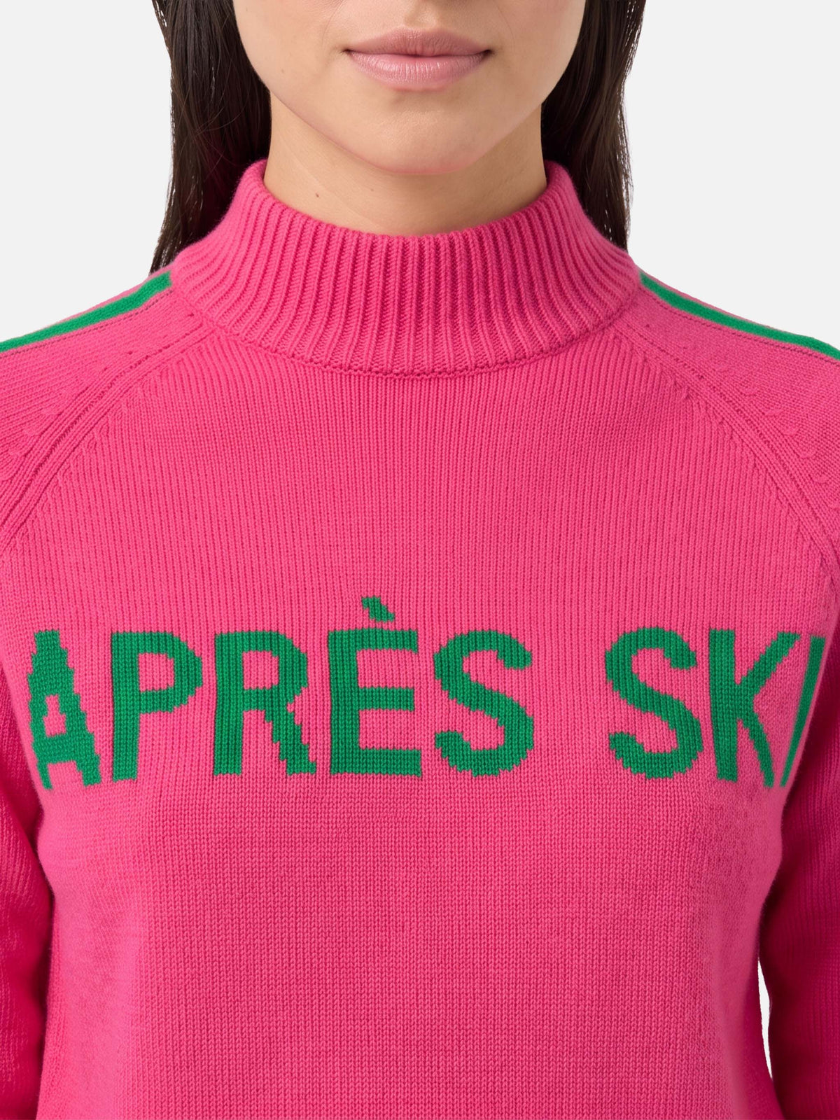 Maglione Peak rosa fluo con collo a lupetto e ricamo Après Ski