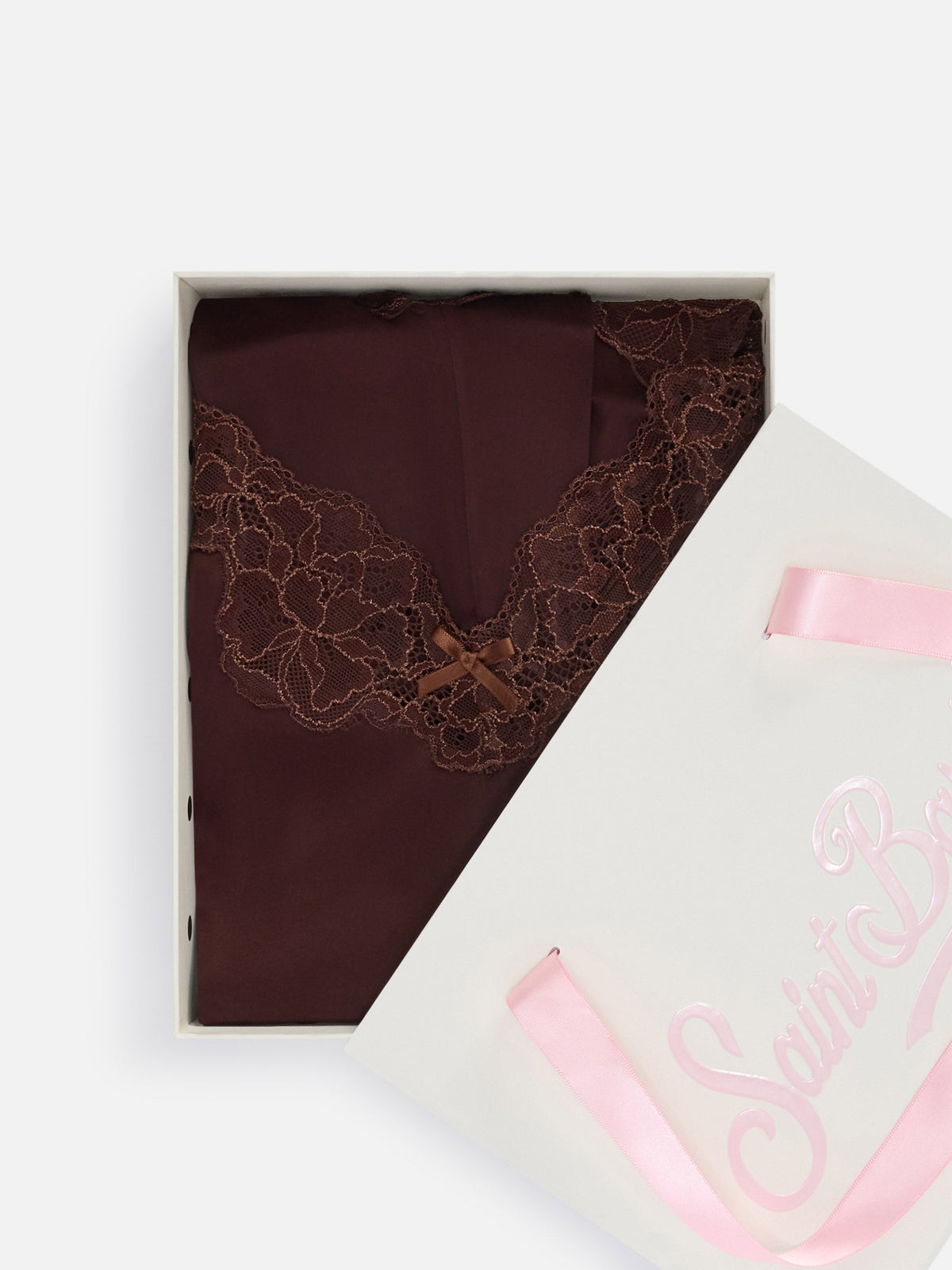 Set Pilar top e shorts marrone scuro con pizzo product image 2