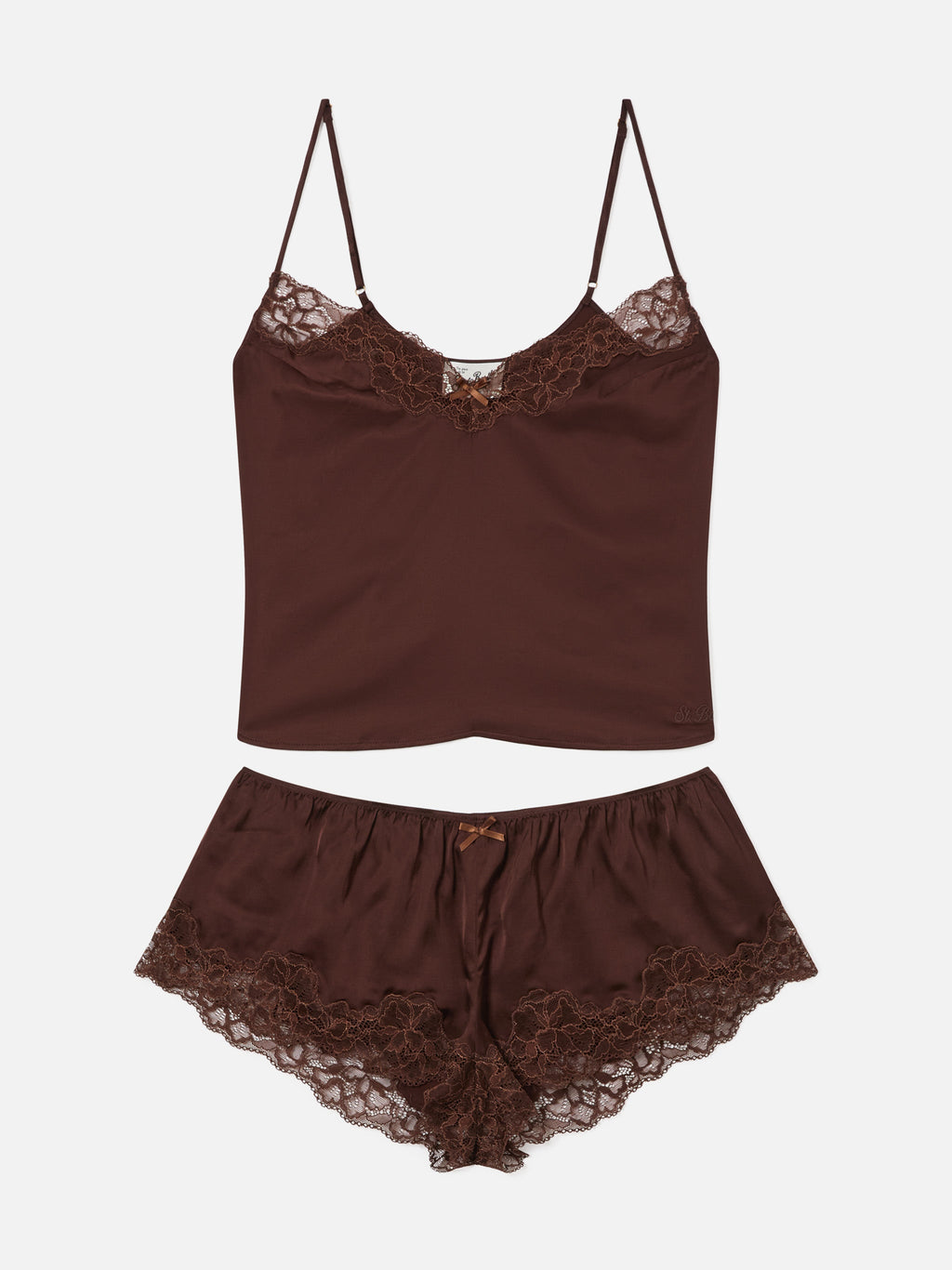 Set Pilar top e shorts marrone scuro con pizzo product image 1