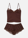 Set Pilar top e shorts marrone scuro con pizzo product image 1