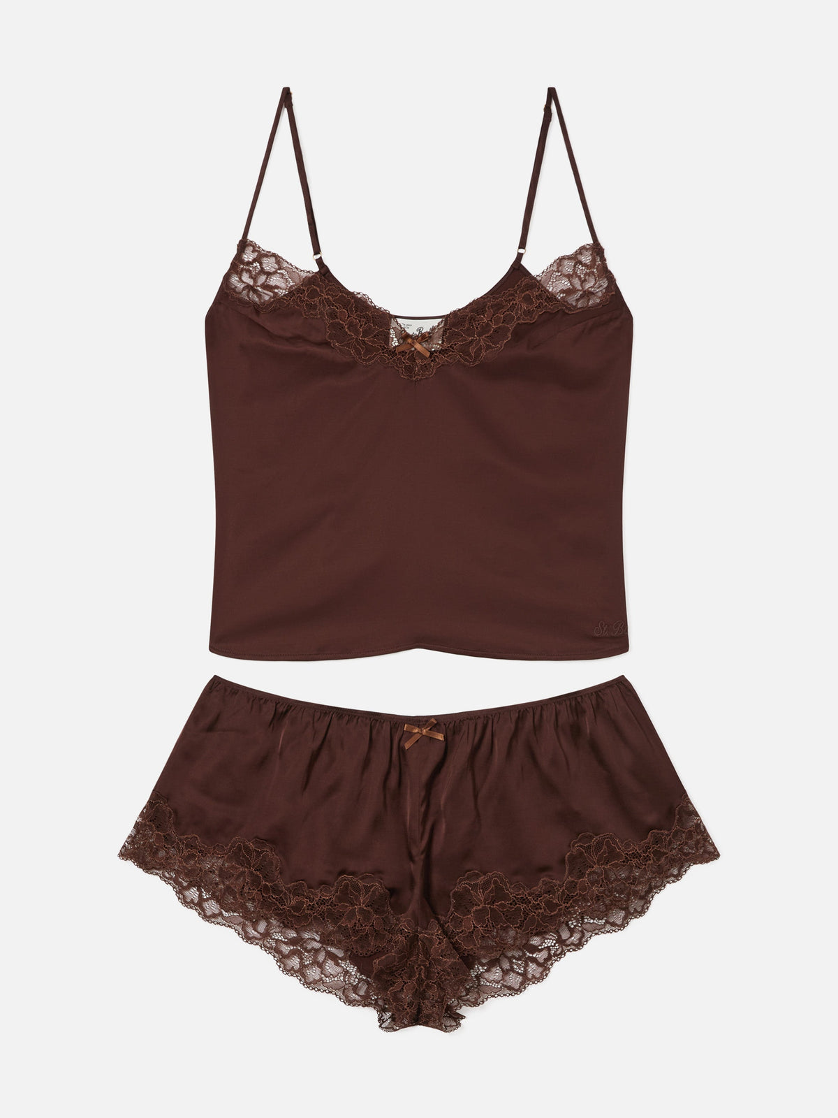 Set Pilar top e shorts marrone scuro con pizzo product image 1