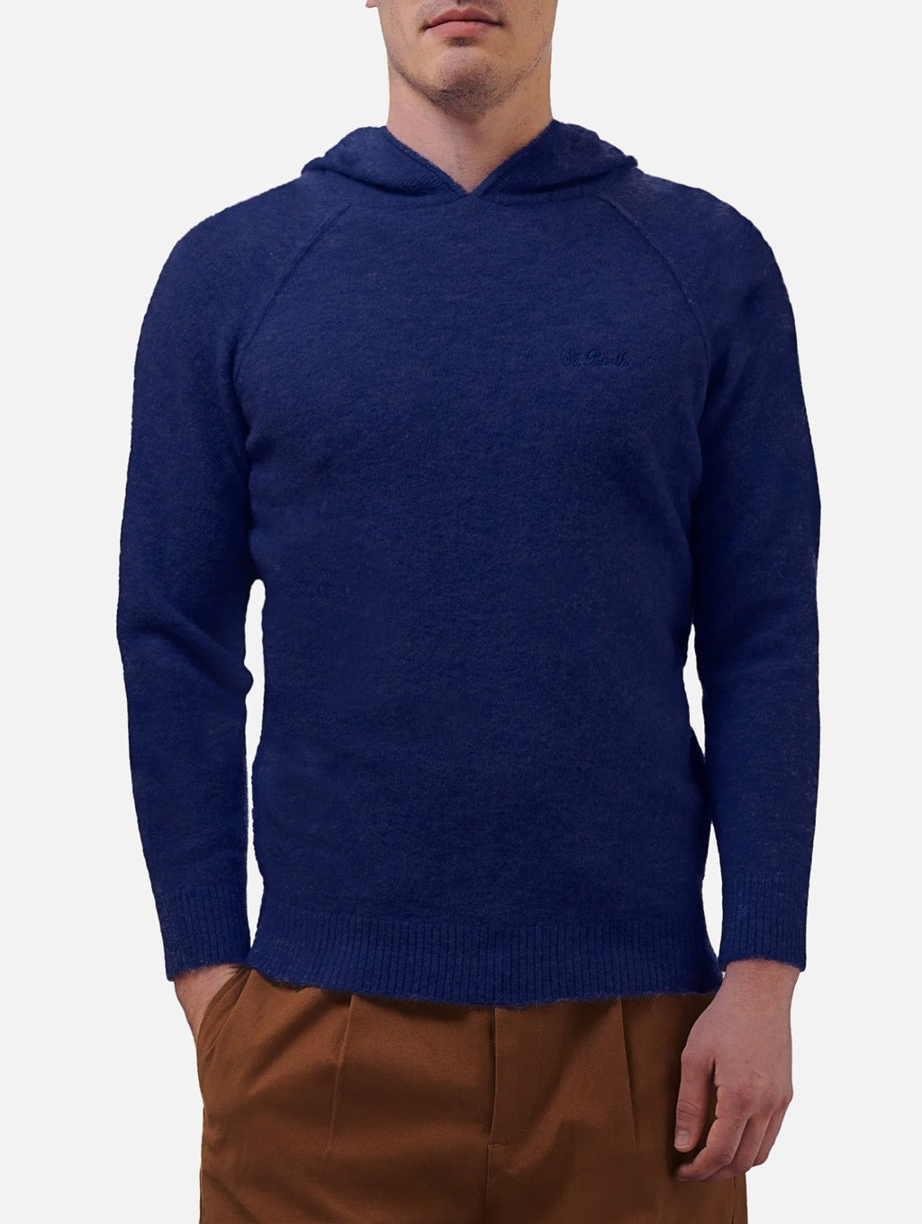 Maglione con cappuccio Piccadilly blu navy in misto alpaca product image 1