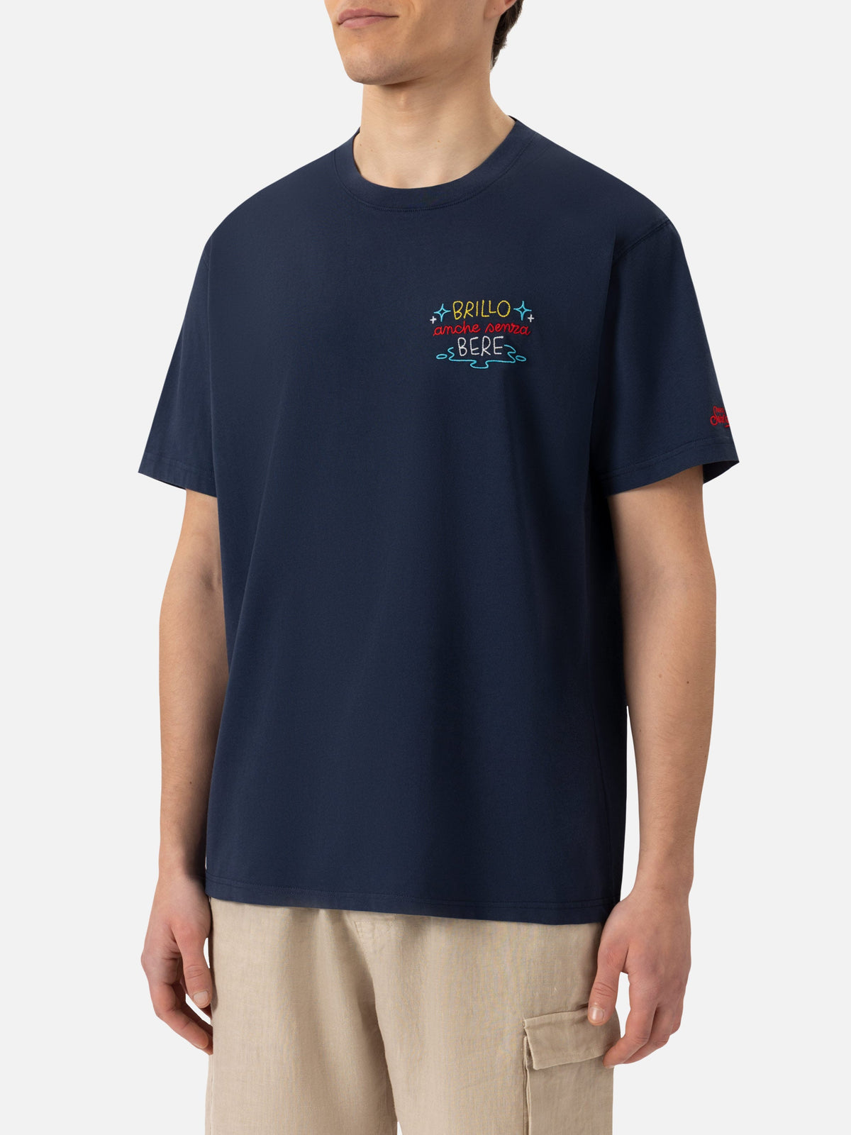 T-shirt Portofino blu navy con ricamo Brillo senza bere product image 3
