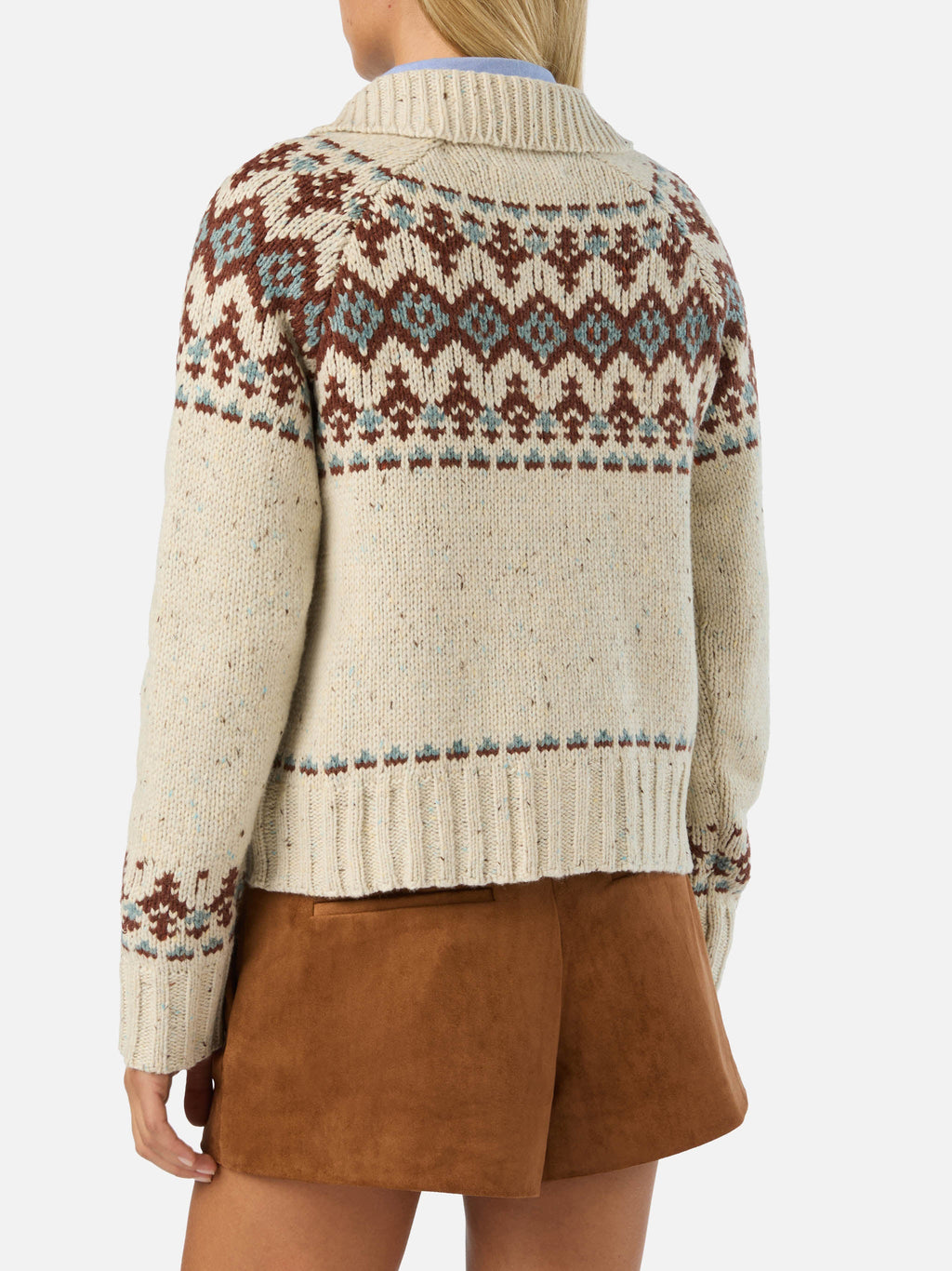 Cardigan Patty in misto lana Donegal con motivo fair isle