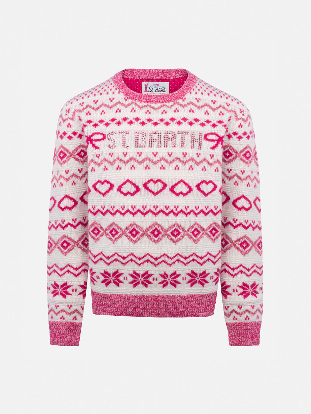 Maglione Princess bianco e rosa con jacquard nordico