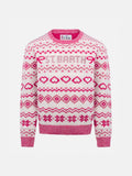 Maglione Princess bianco e rosa con jacquard nordico