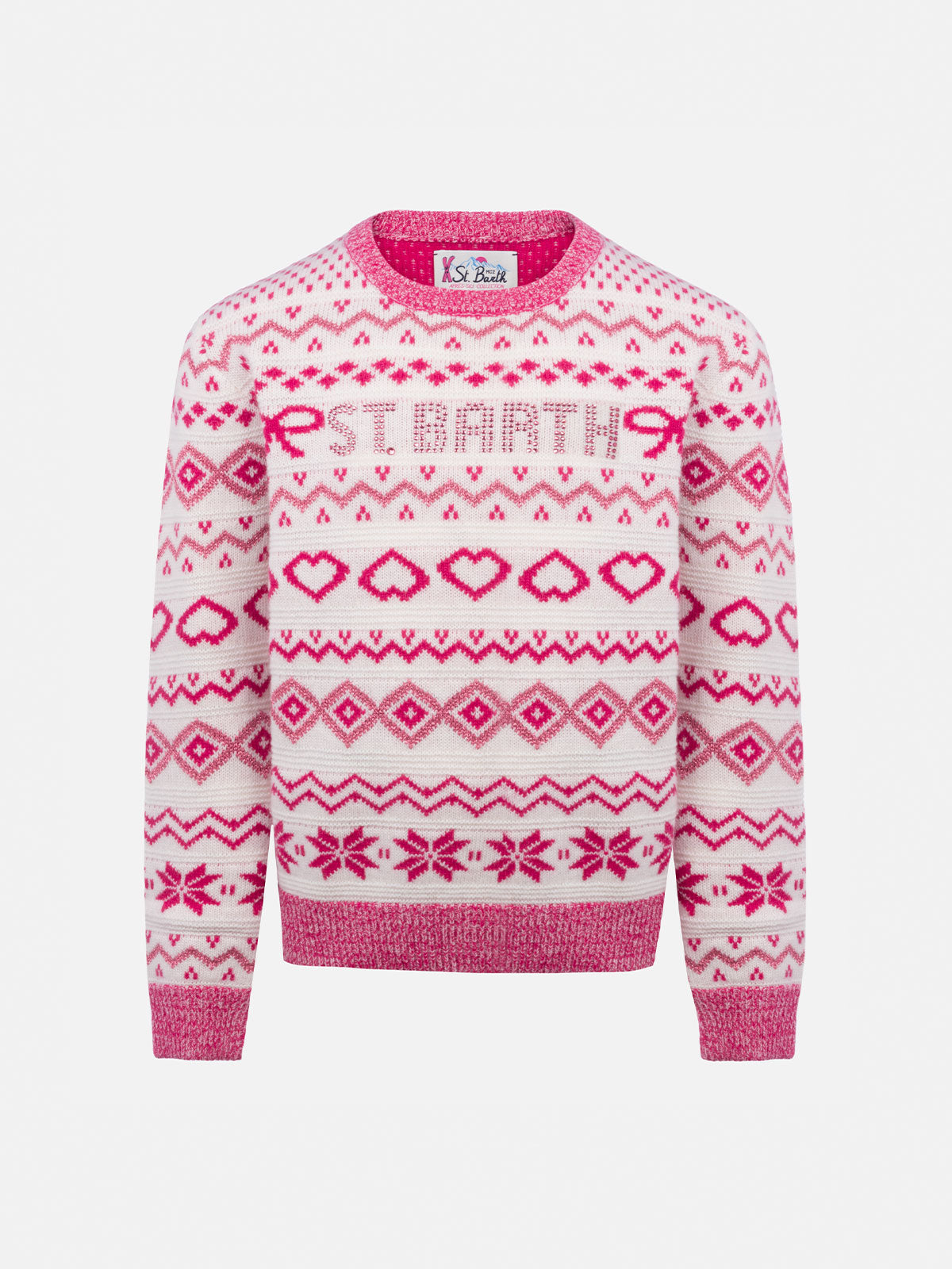 Maglione Princess bianco e rosa con jacquard nordico