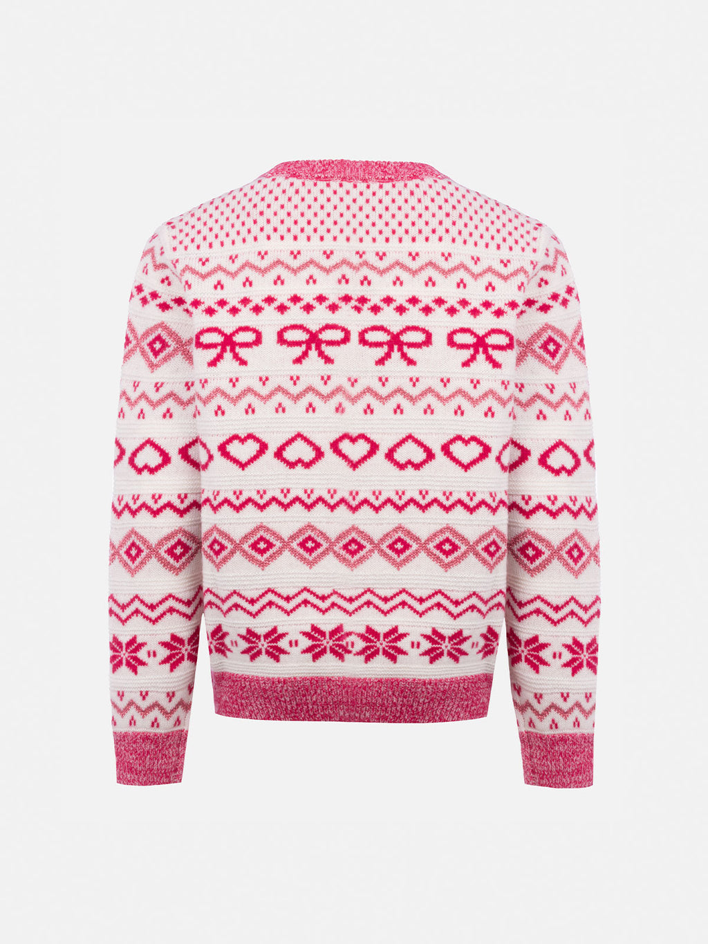 Maglione Princess bianco e rosa con jacquard nordico