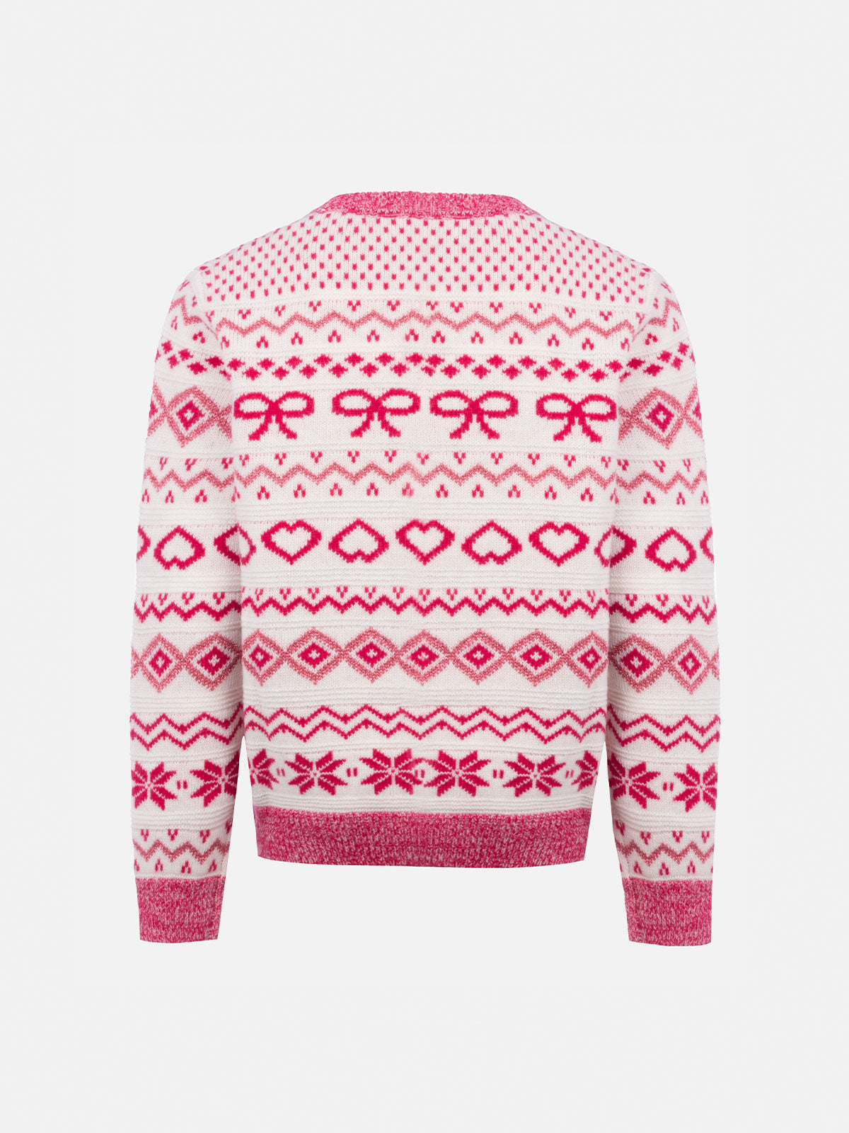 Maglione Princess bianco e rosa con jacquard nordico