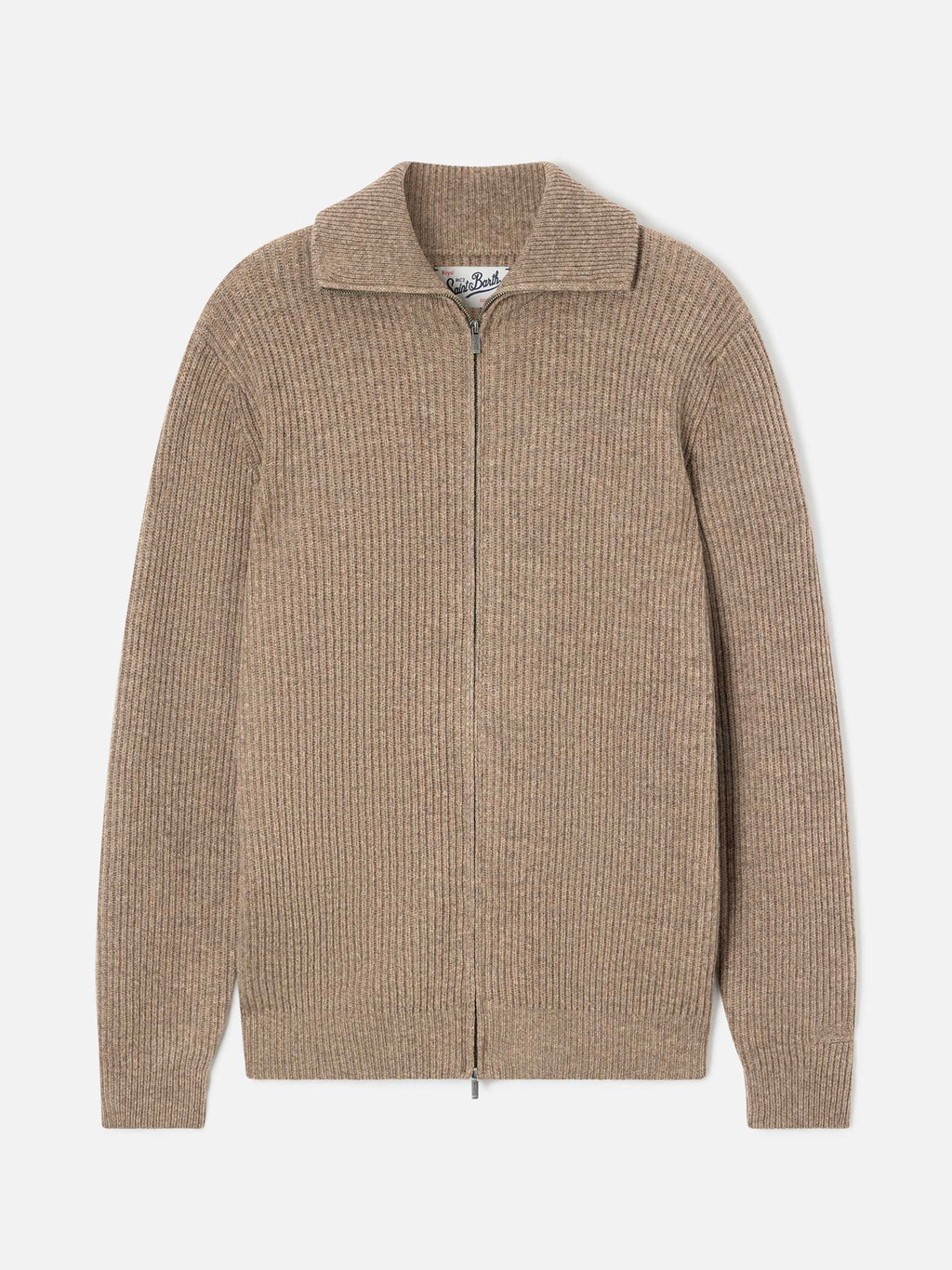 Cardigan Preston beige in lana con zip intera