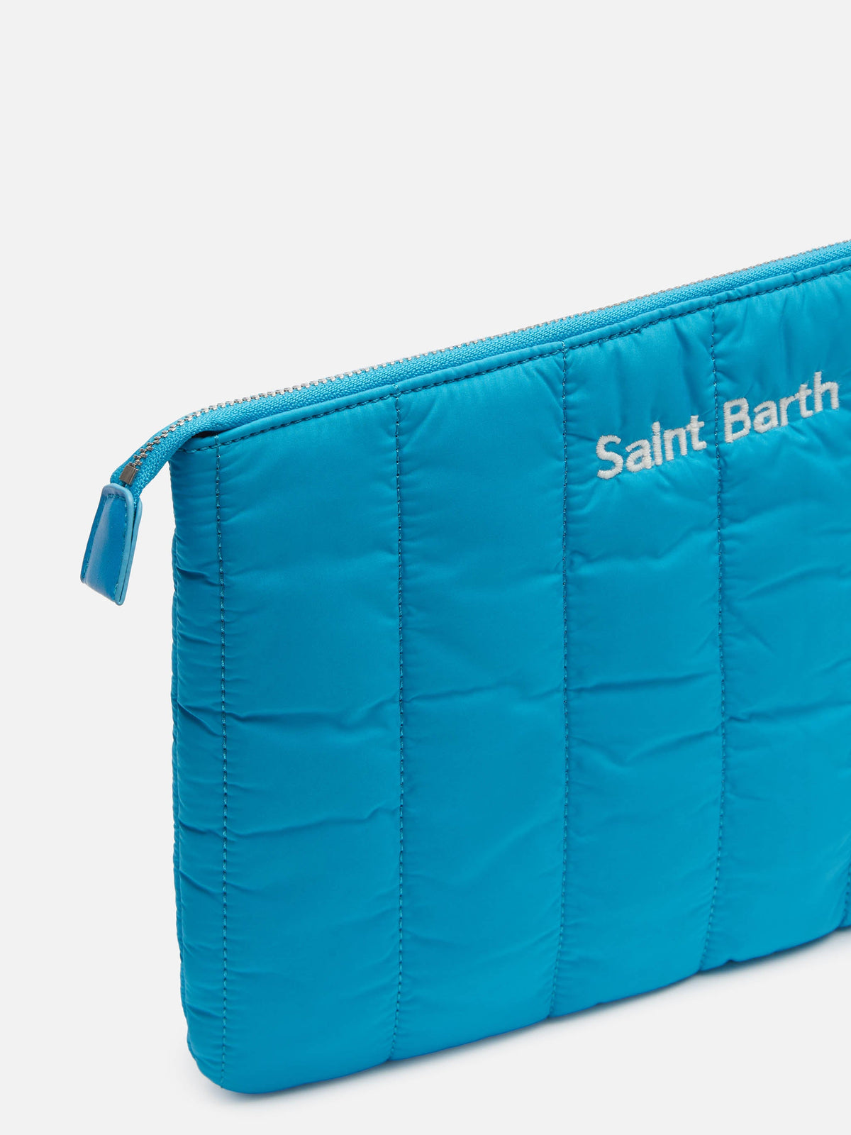 Pochette Puffer turchese con logo