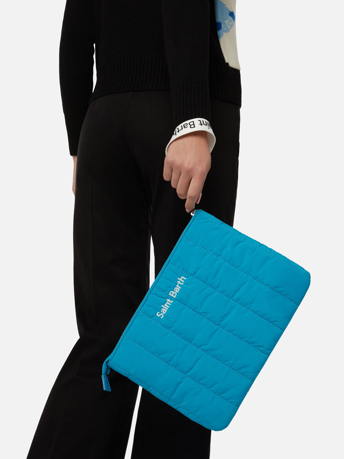 Pochette Puffer turchese con logo