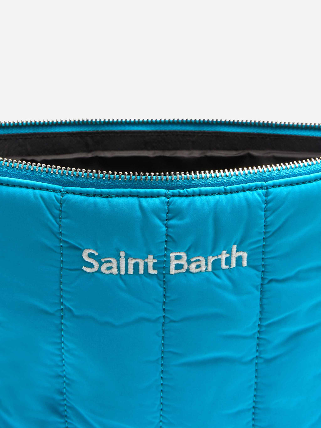 Pochette Puffer turchese con logo