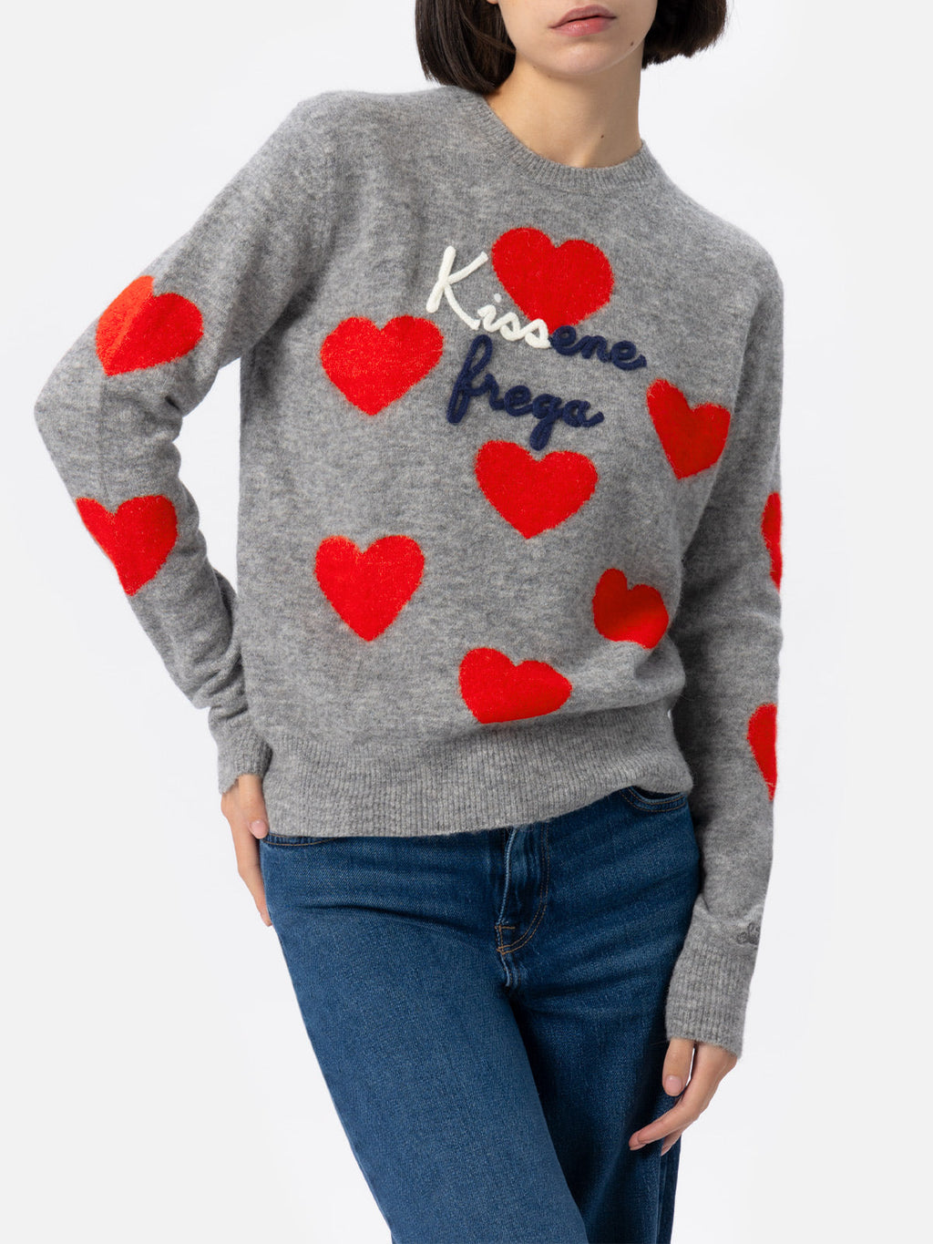 Maglione New Queen grigio con ricamo Kissene