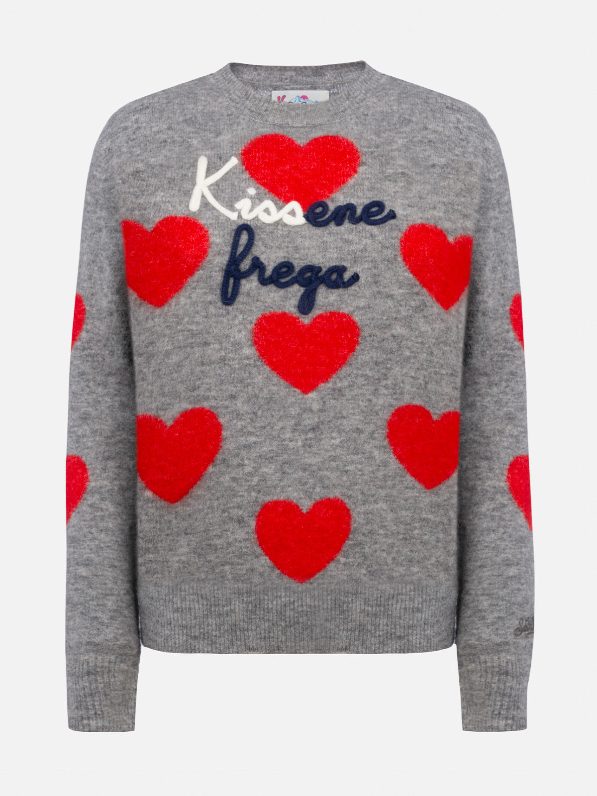 Maglione New Queen grigio con ricamo Kissene