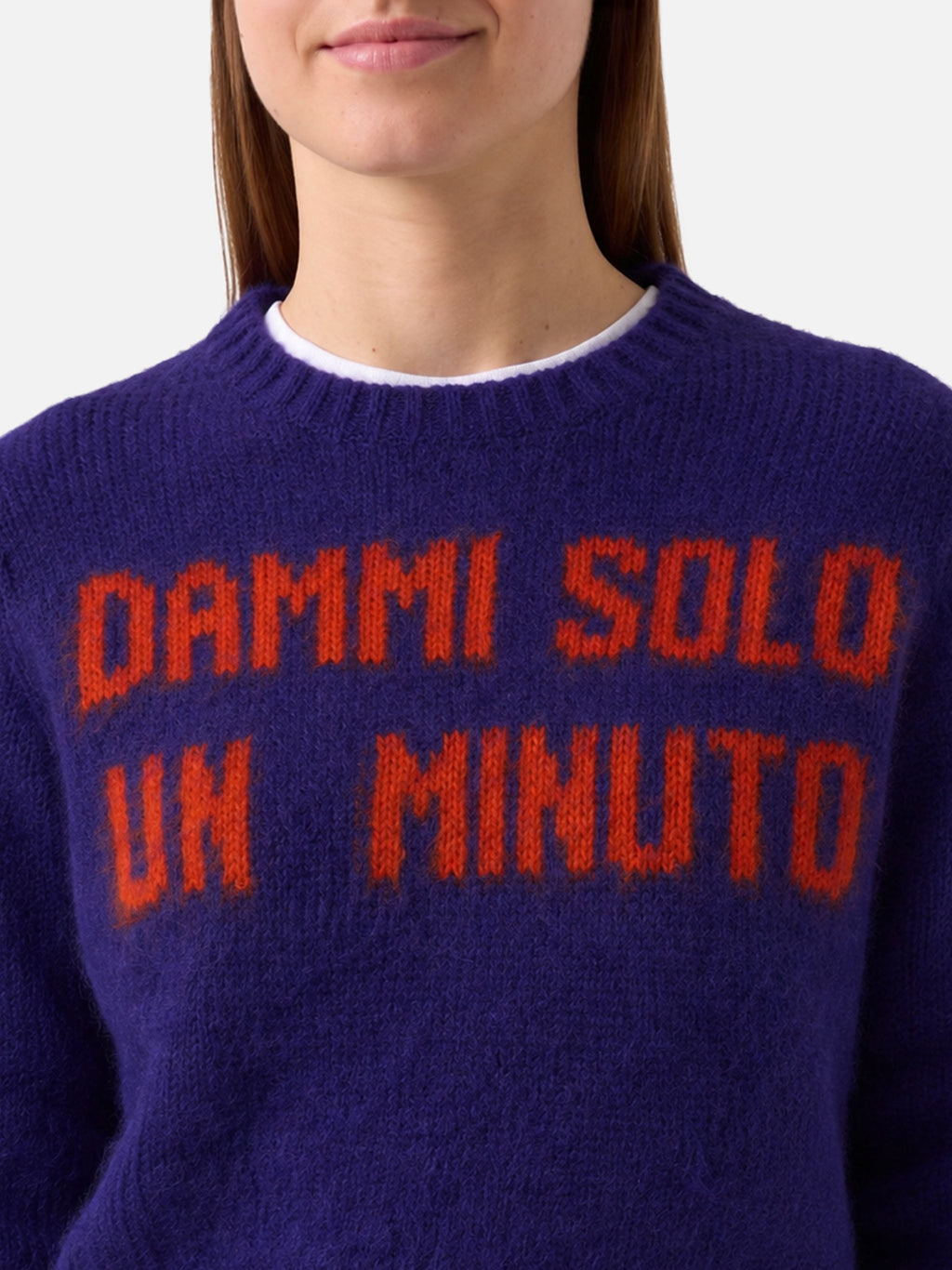 Maglione New Queen Crop Soft viola con ricamo Dammi solo un minuto
