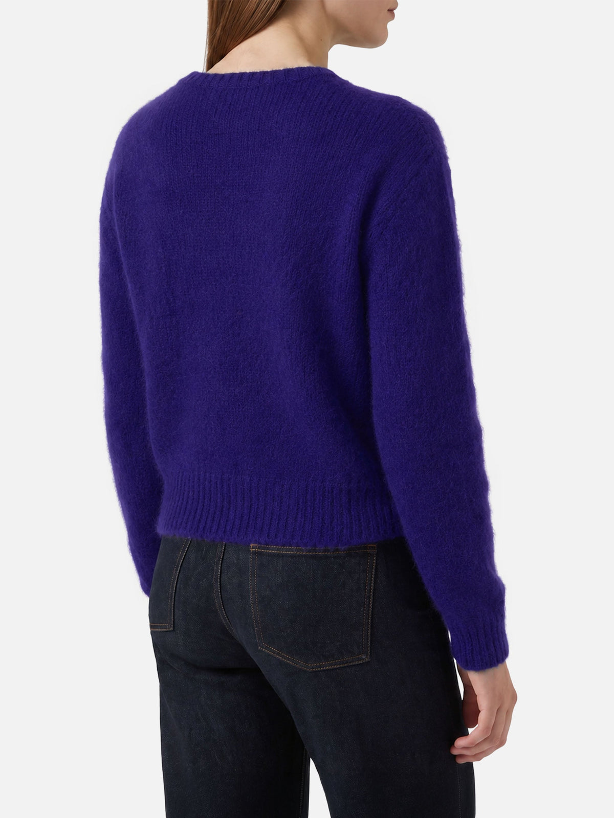 Maglione New Queen Crop Soft viola con ricamo Dammi solo un minuto