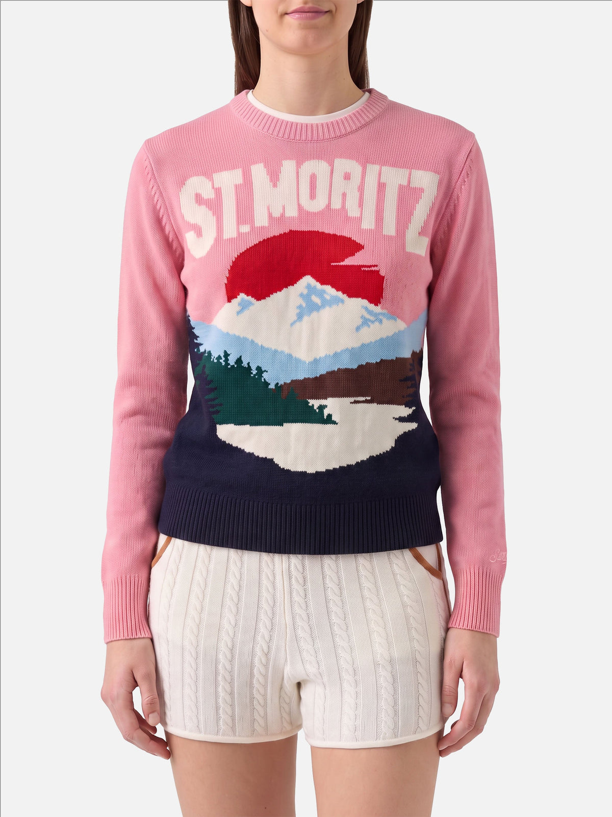 Maglione New Queen rosa con stampa St. Moritz