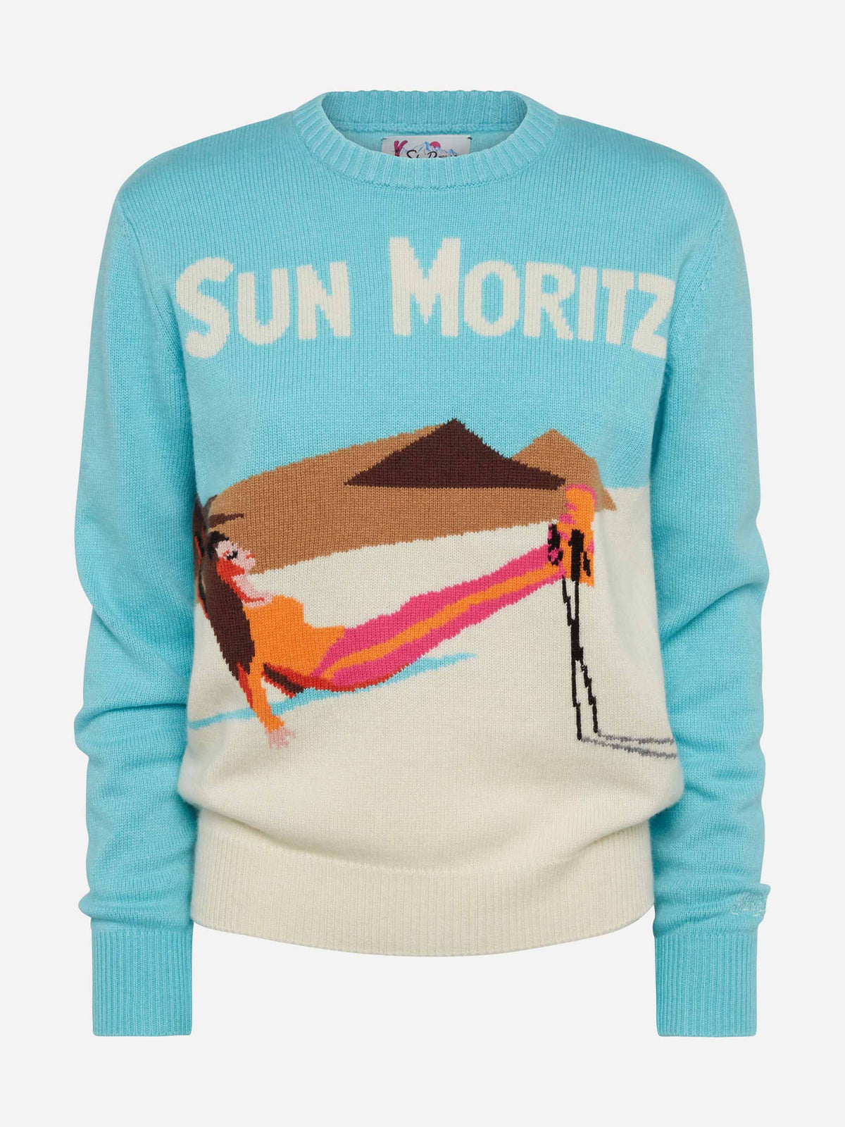 Maglione New Queen azzurro con jacquard cartolina Sun Moritz