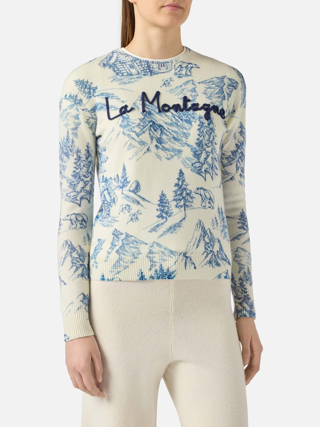 Maglione New Queen bianco con ricamo La Montagne