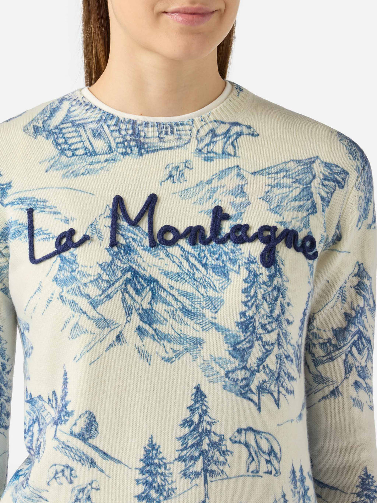 Maglione New Queen bianco con ricamo La Montagne