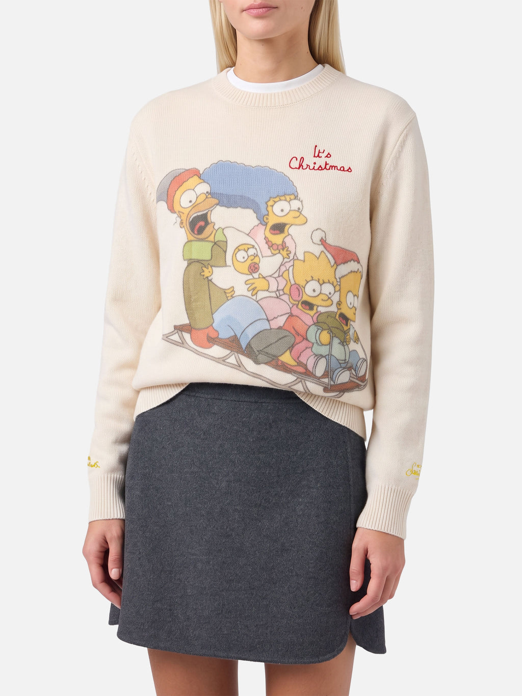 Maglione New Queen bianco panna con stampa Simpson Family | Special Edition