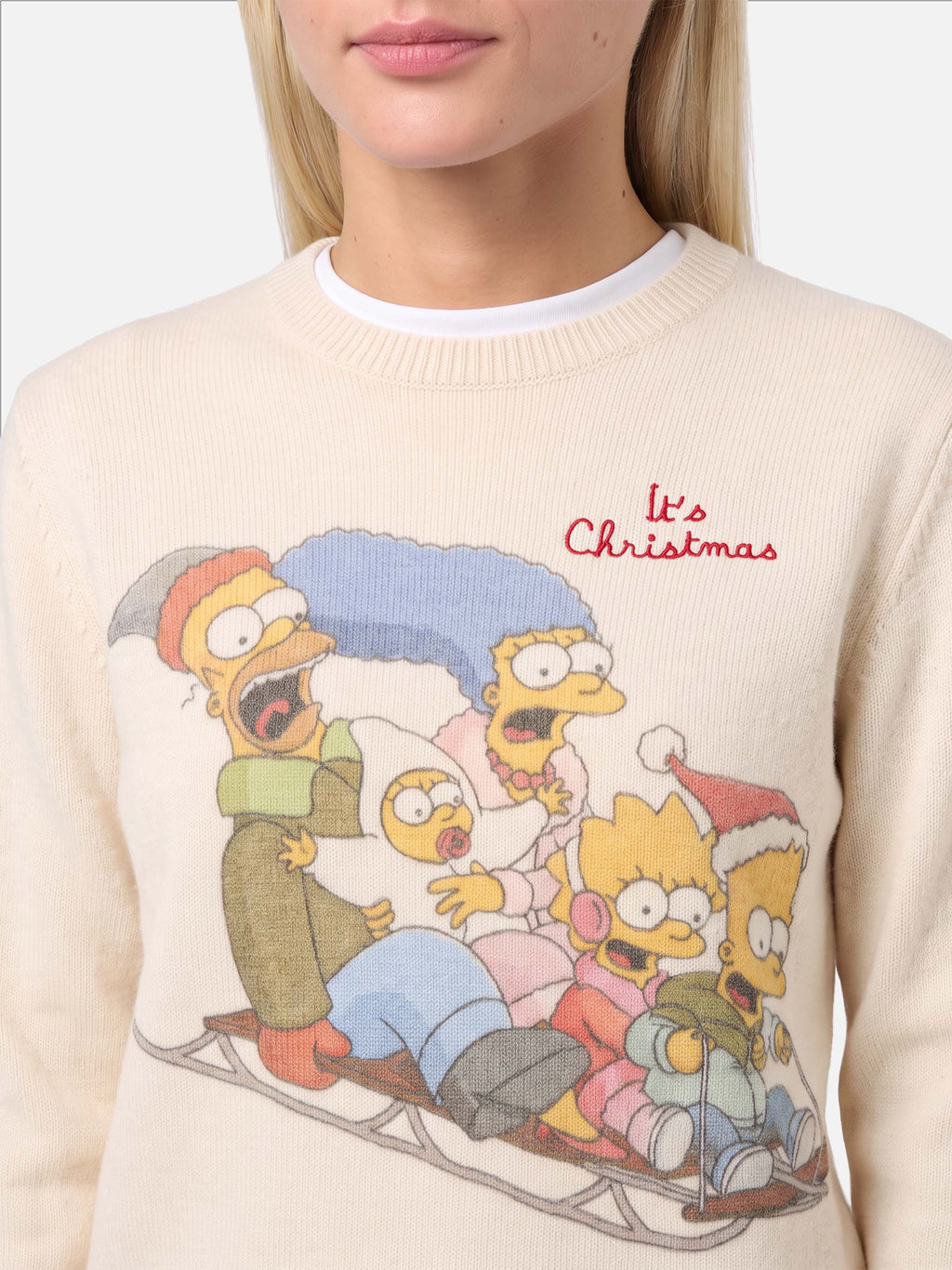 Maglione New Queen bianco panna con stampa Simpson Family | Special Edition