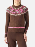 Maglione New Queen Nordic Soft marrone con ricamo Sun Moritz