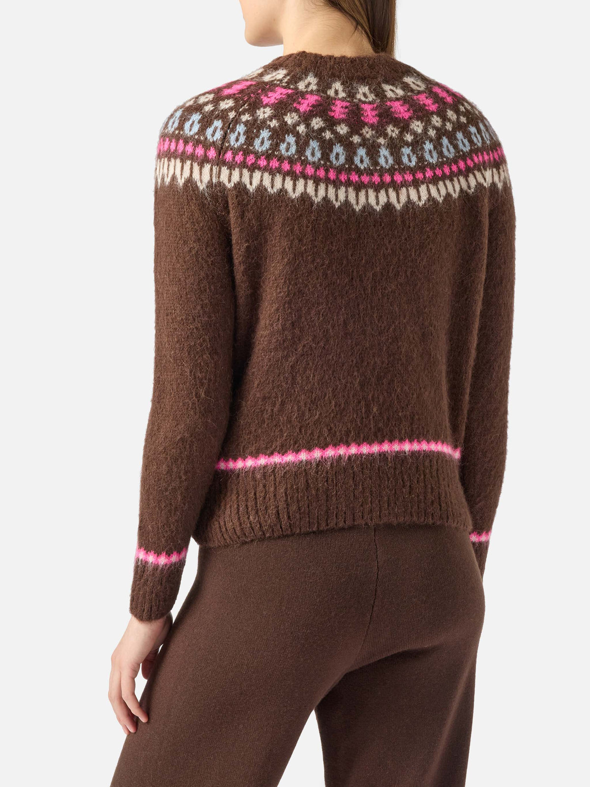 Maglione New Queen Nordic Soft marrone con ricamo Sun Moritz