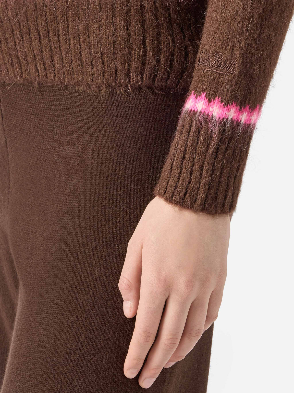 Maglione New Queen Nordic Soft marrone con ricamo Sun Moritz