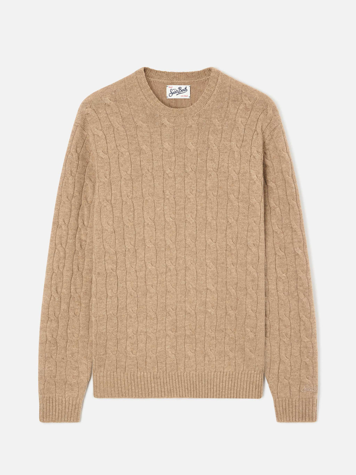 Maglia girocollo Regent khaki in lana con lavorazione a trecce