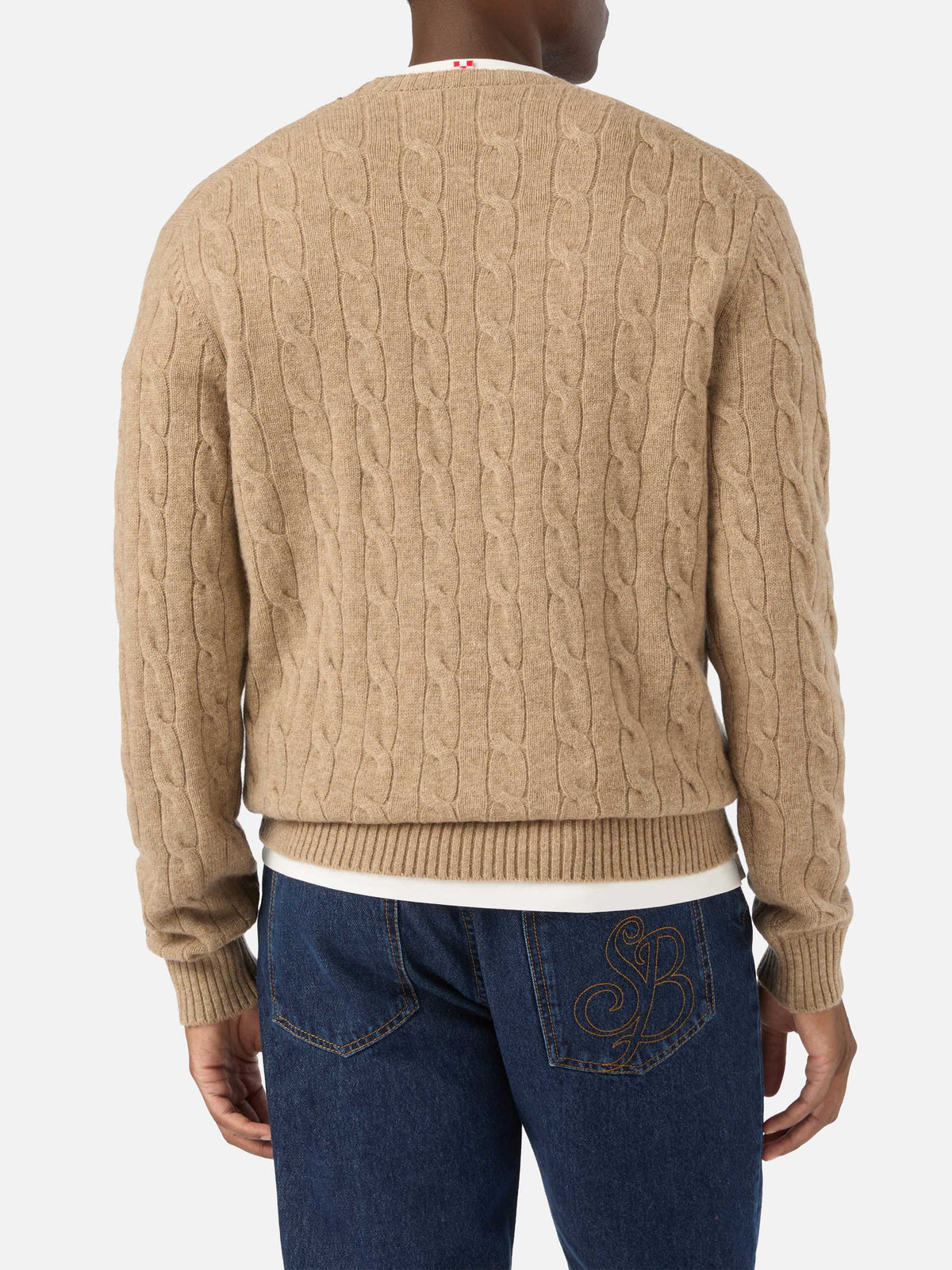 Maglia girocollo Regent khaki in lana con lavorazione a trecce