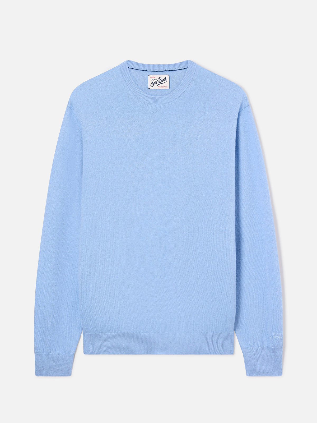 Maglia girocollo Regent azzurra in misto lana merino e cashmere