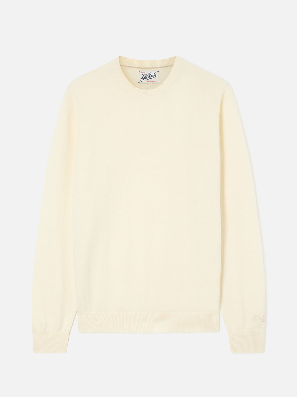 Maglia girocollo Regent bianco panna in misto lana merino e cashmere
