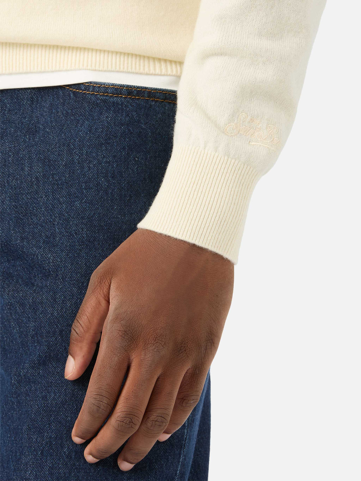 Maglia girocollo Regent bianco panna in misto lana merino e cashmere