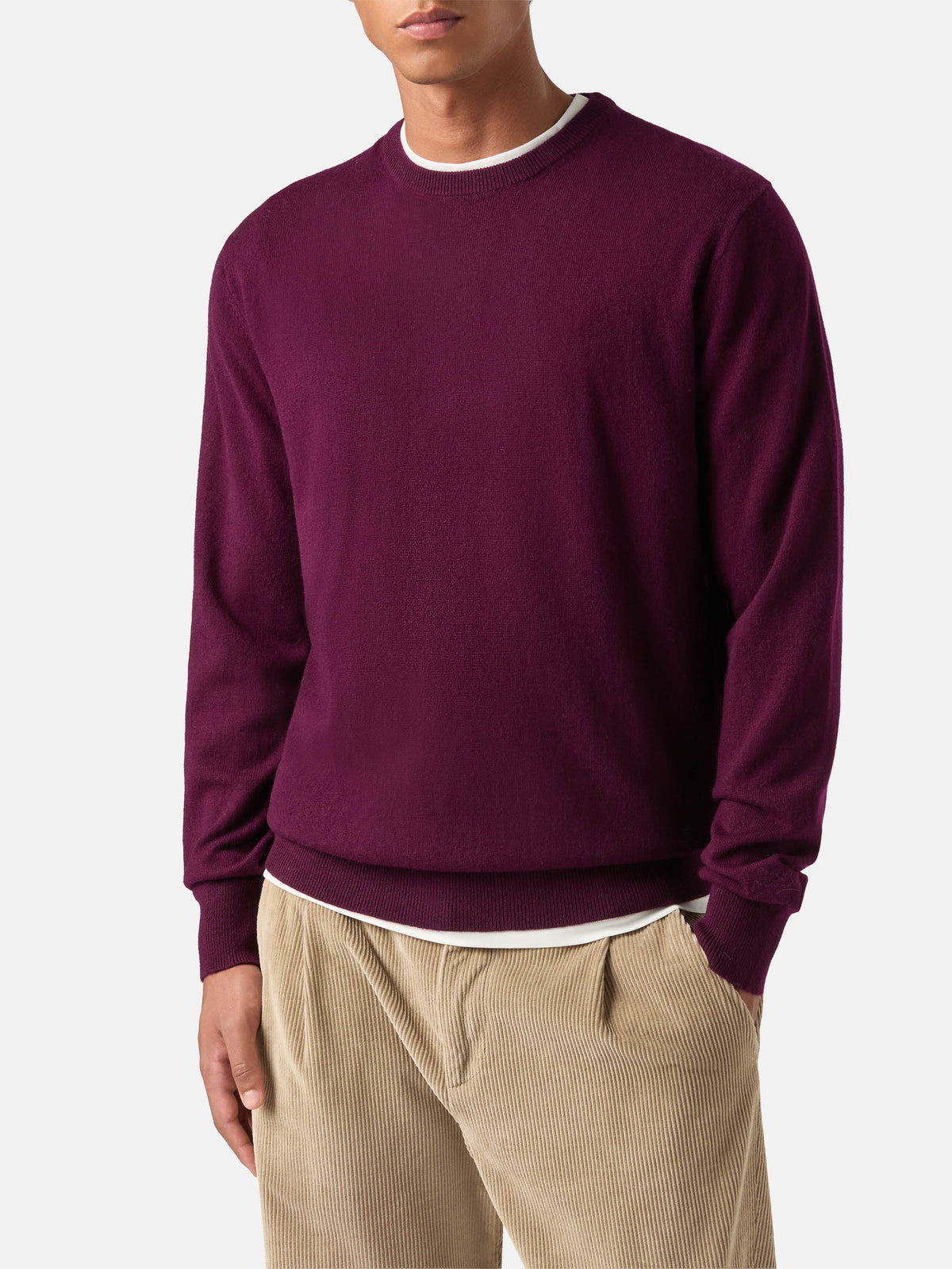 Maglia girocollo Regent bordeaux in misto lana merino e cashmere