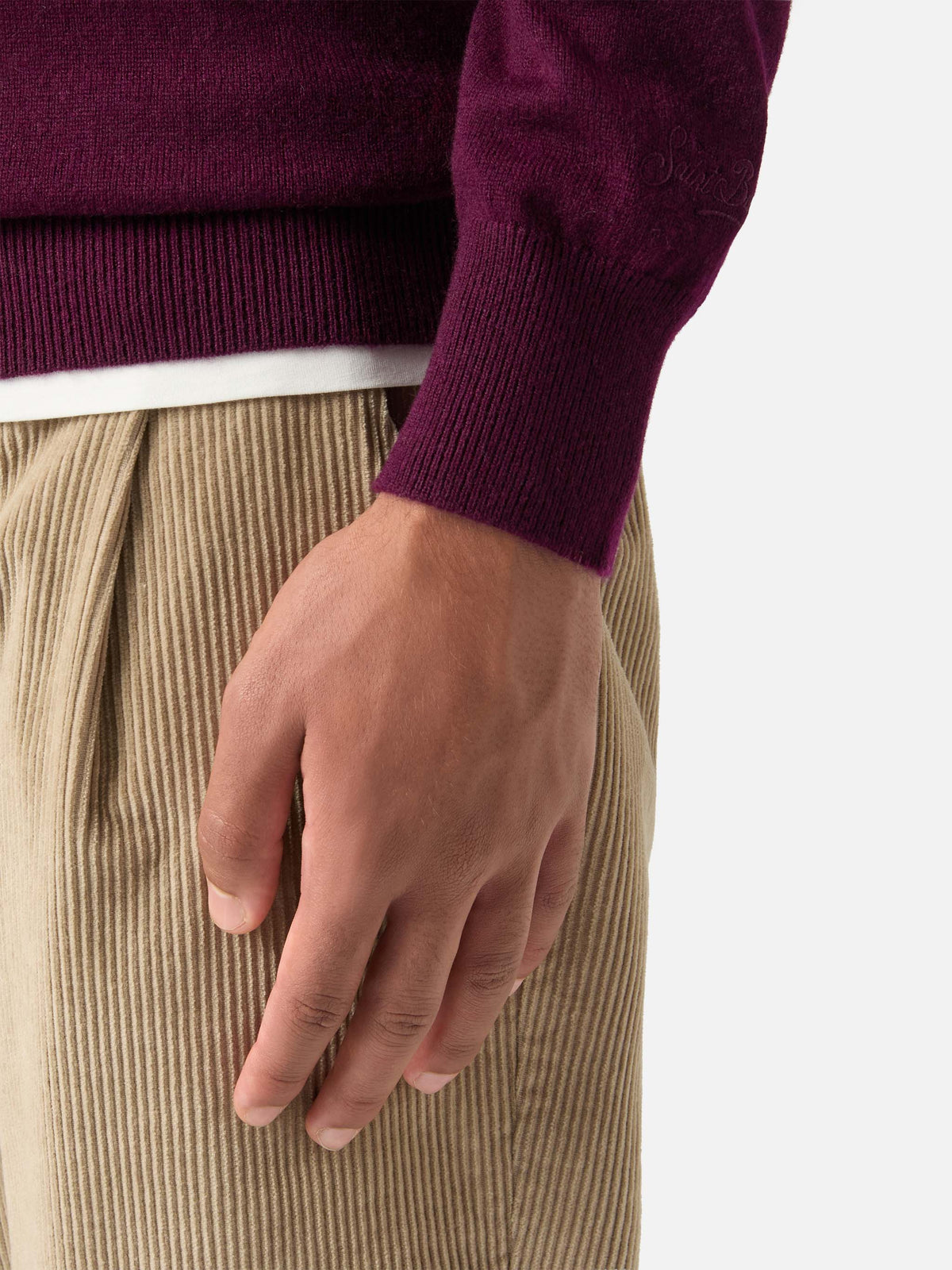 Maglia girocollo Regent bordeaux in misto lana merino e cashmere