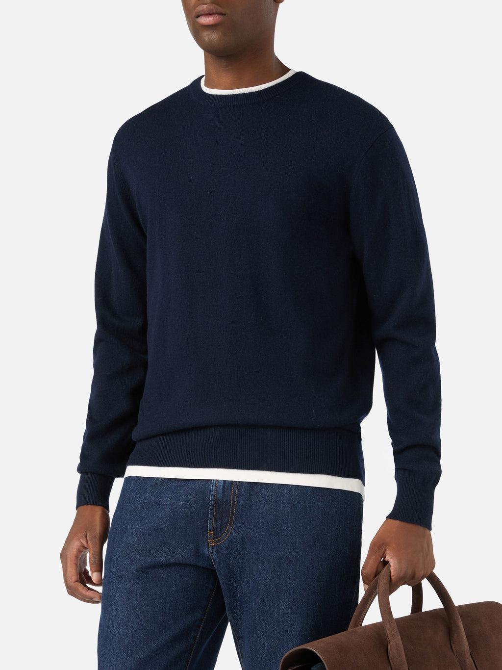 Maglia girocollo Regent blu navy in misto lana merino e cashmere