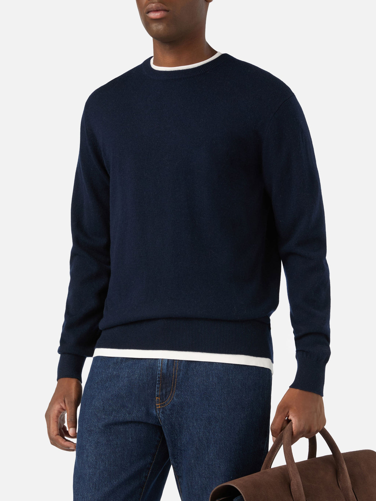 Maglia girocollo Regent blu navy in misto lana merino e cashmere