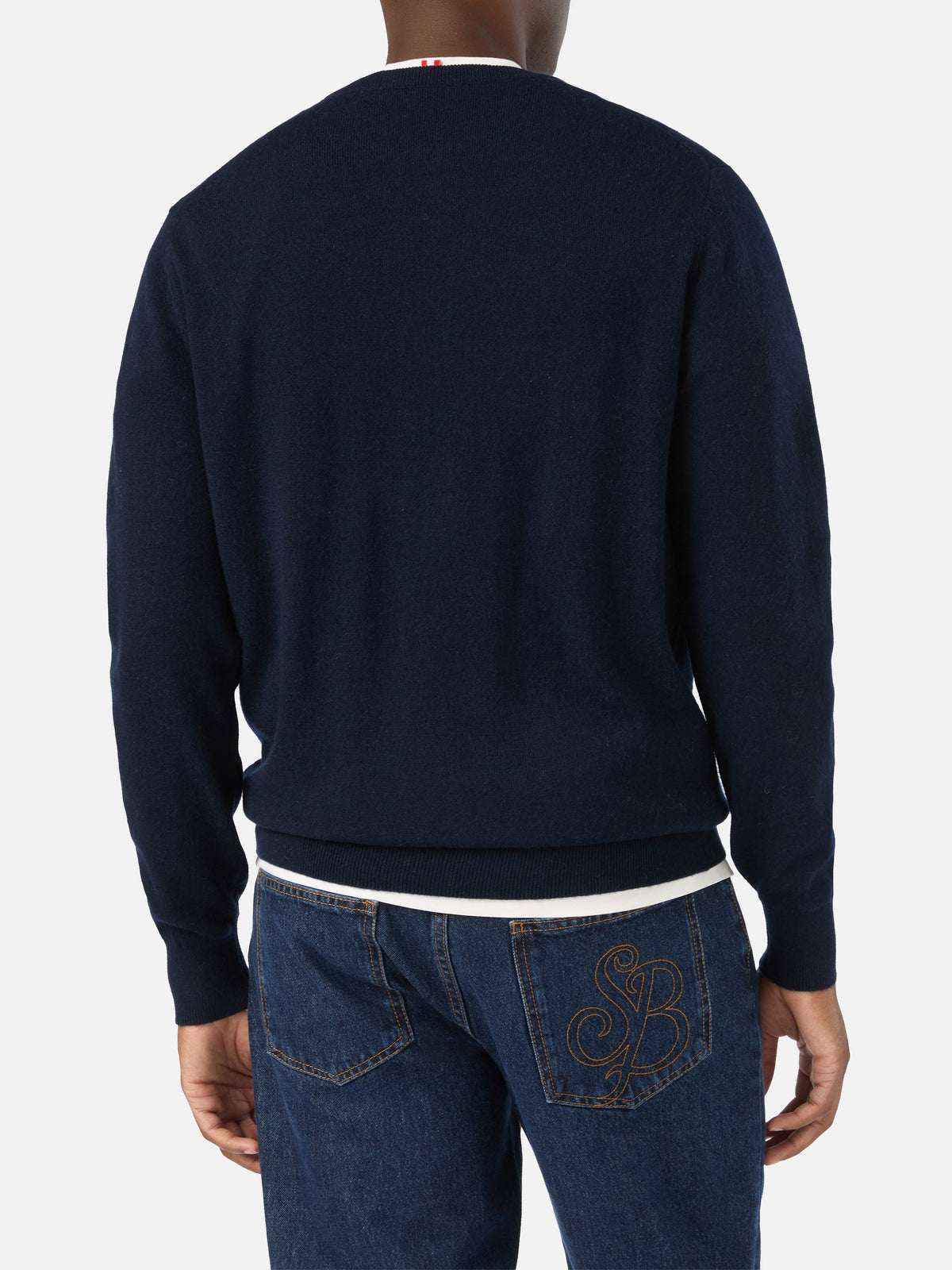 Maglia girocollo Regent blu navy in misto lana merino e cashmere