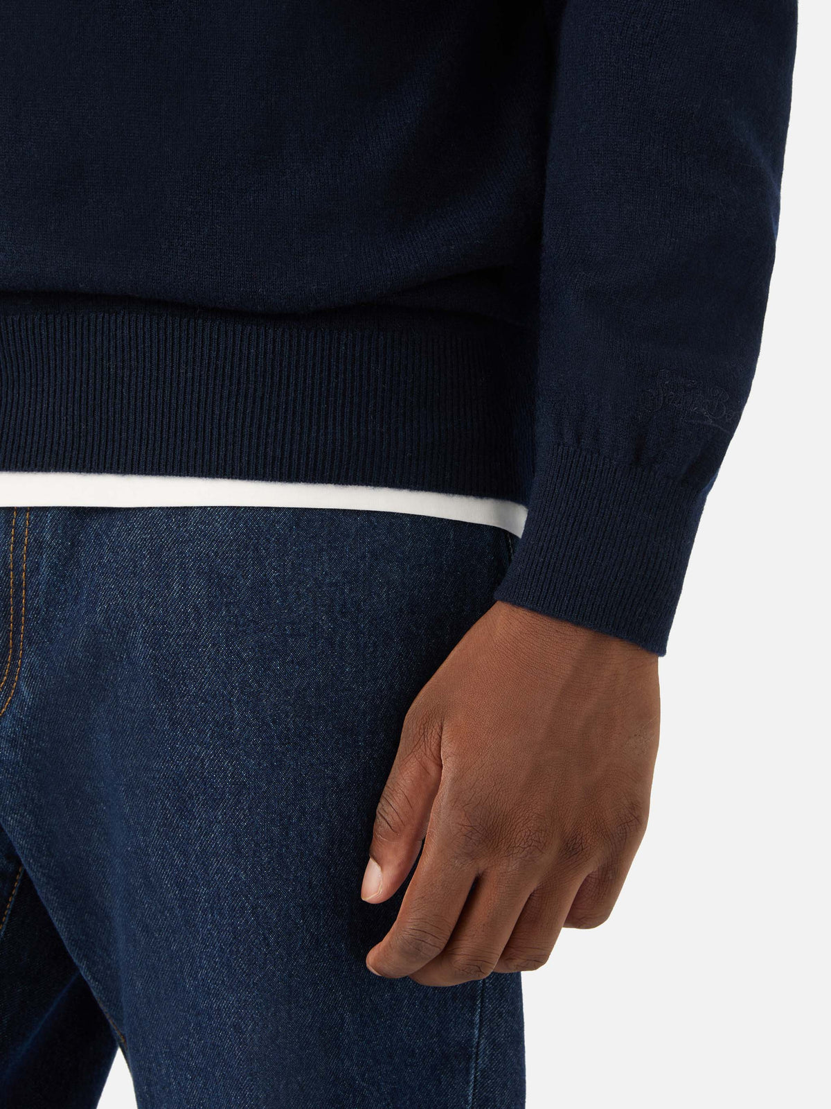 Maglia girocollo Regent blu navy in misto lana merino e cashmere