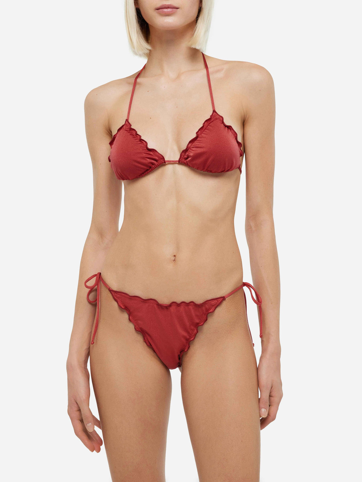 Bikini a triangolo Sagittarius Miami rosso mattone in tessuto lucido