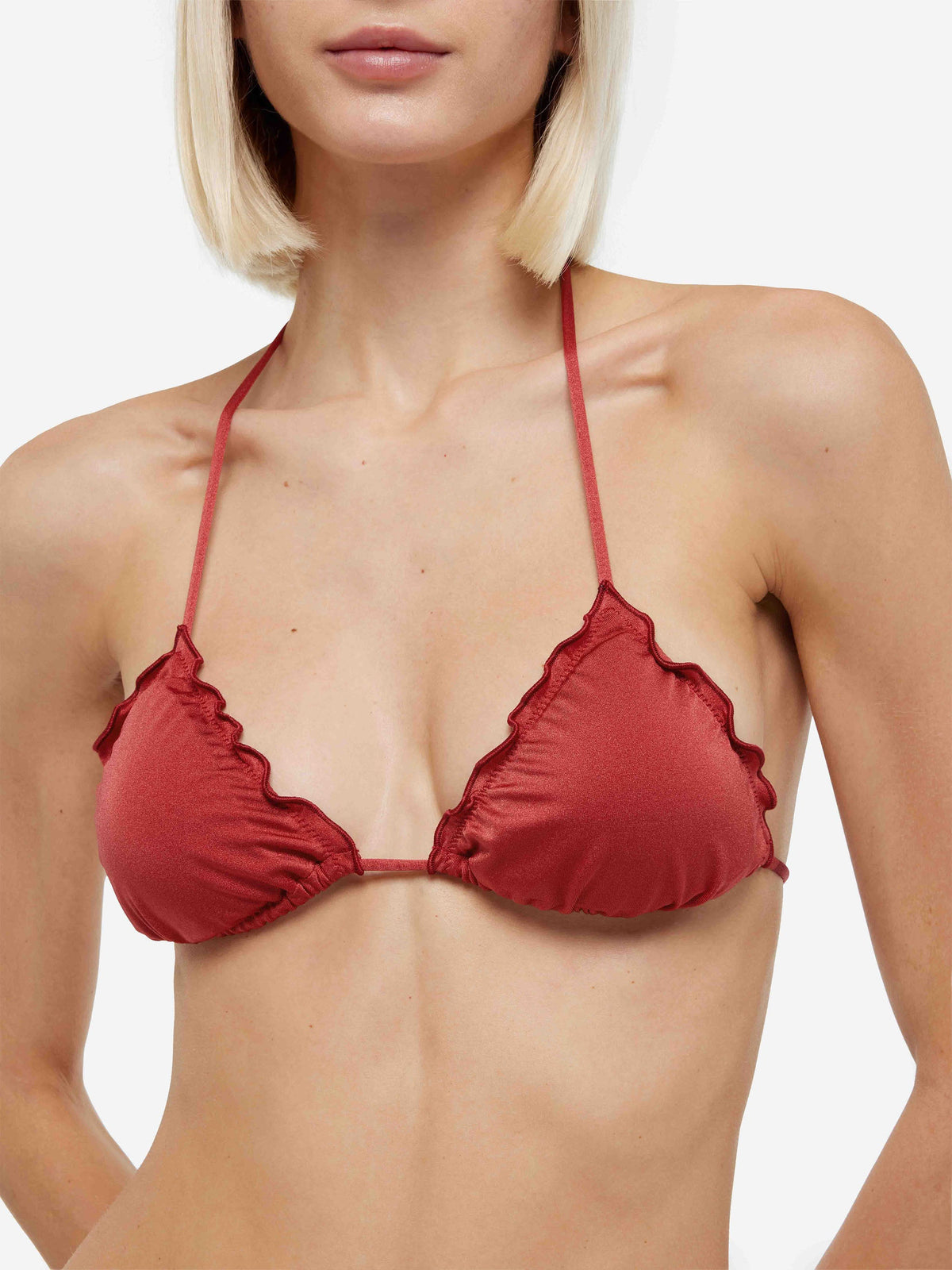 Bikini a triangolo Sagittarius Miami rosso mattone in tessuto lucido