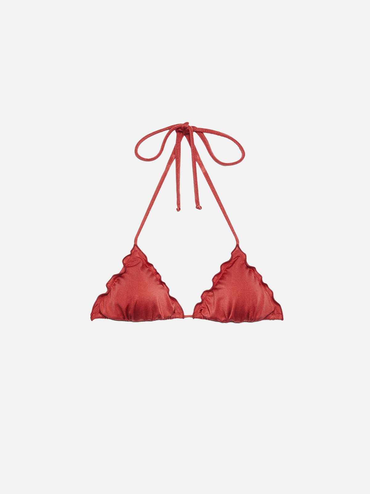 Top bikini a triangolo Sagittarius rosso mattone in tessuto lucido