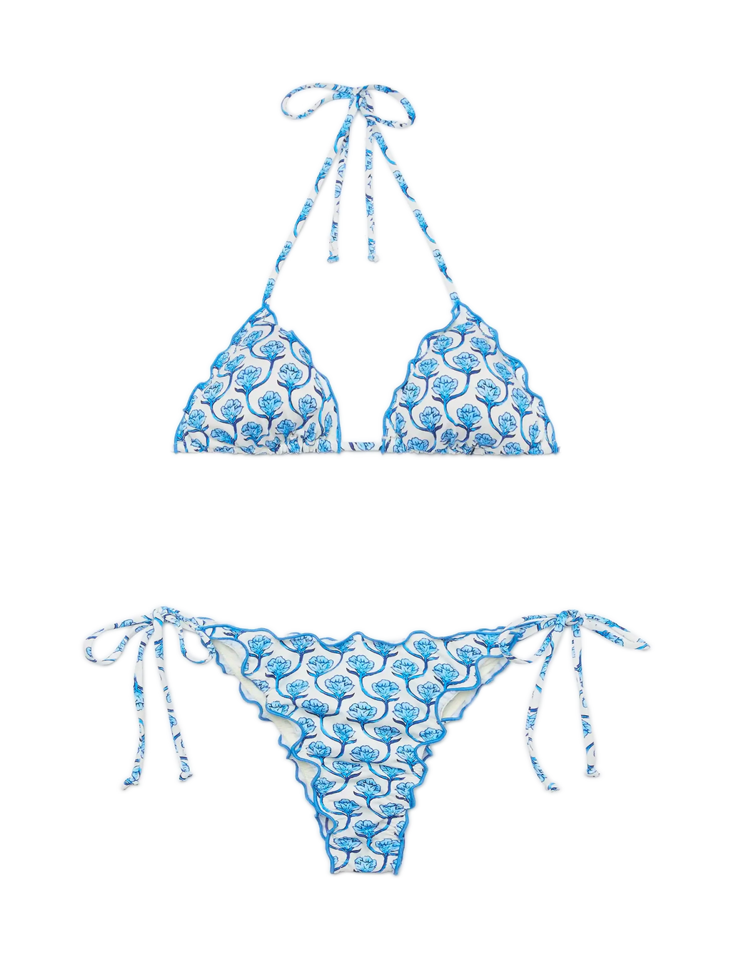 Bikini a triangolo Sagittarius Miami bianco panna e azzurro con stampa floreale