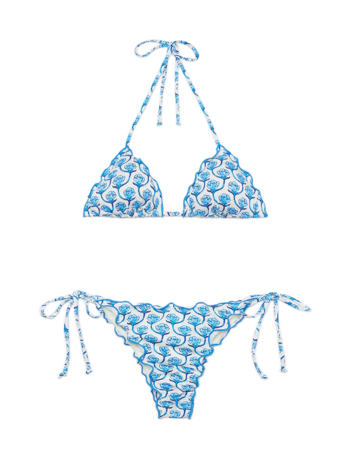Bikini a triangolo Sagittarius Miami bianco panna e azzurro con stampa floreale