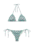 Bikini a triangolo Sagittarius Miami verde salvia e fucsia con stampa floreale