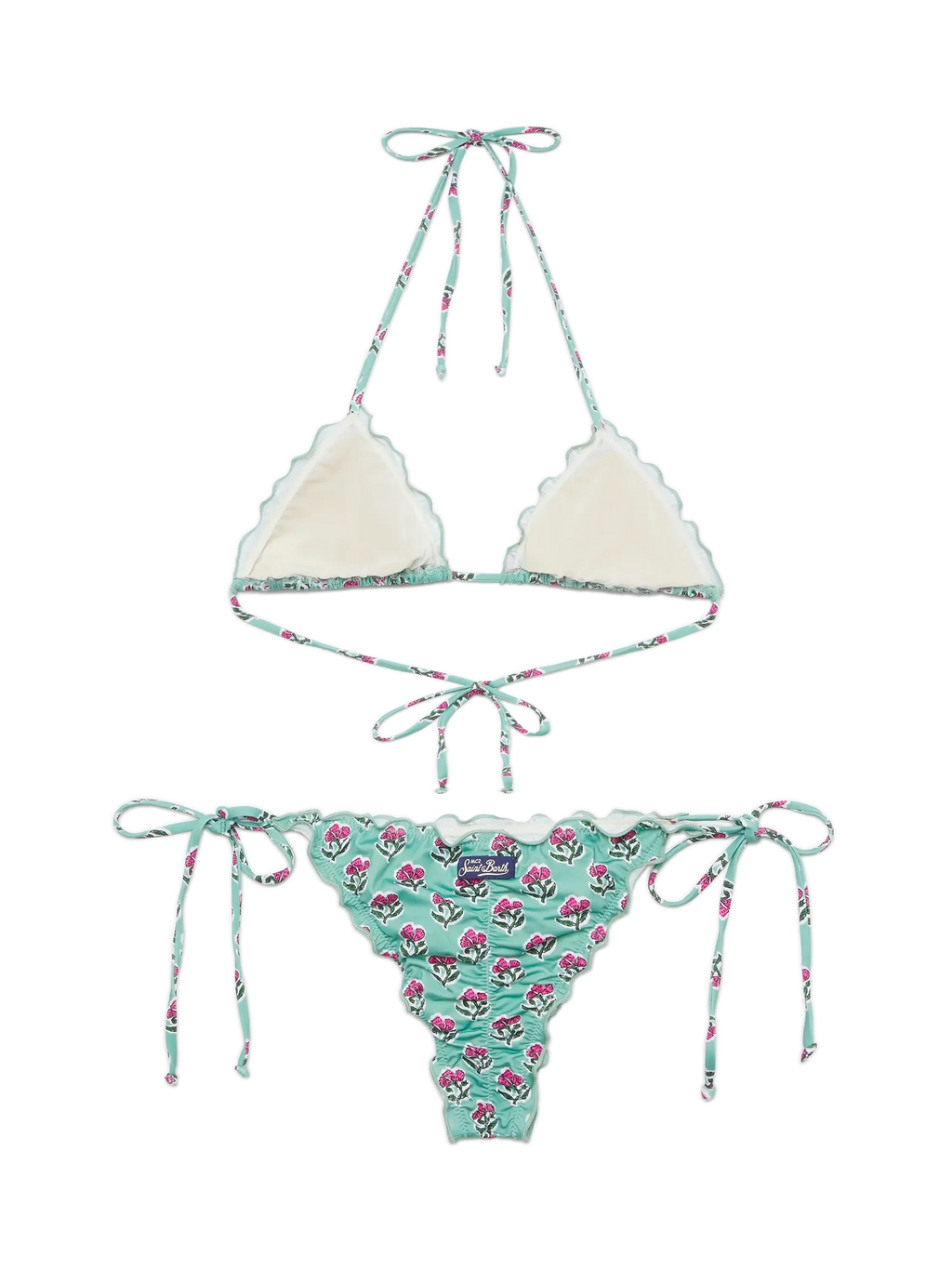 Bikini a triangolo Sagittarius Miami verde salvia e fucsia con stampa floreale