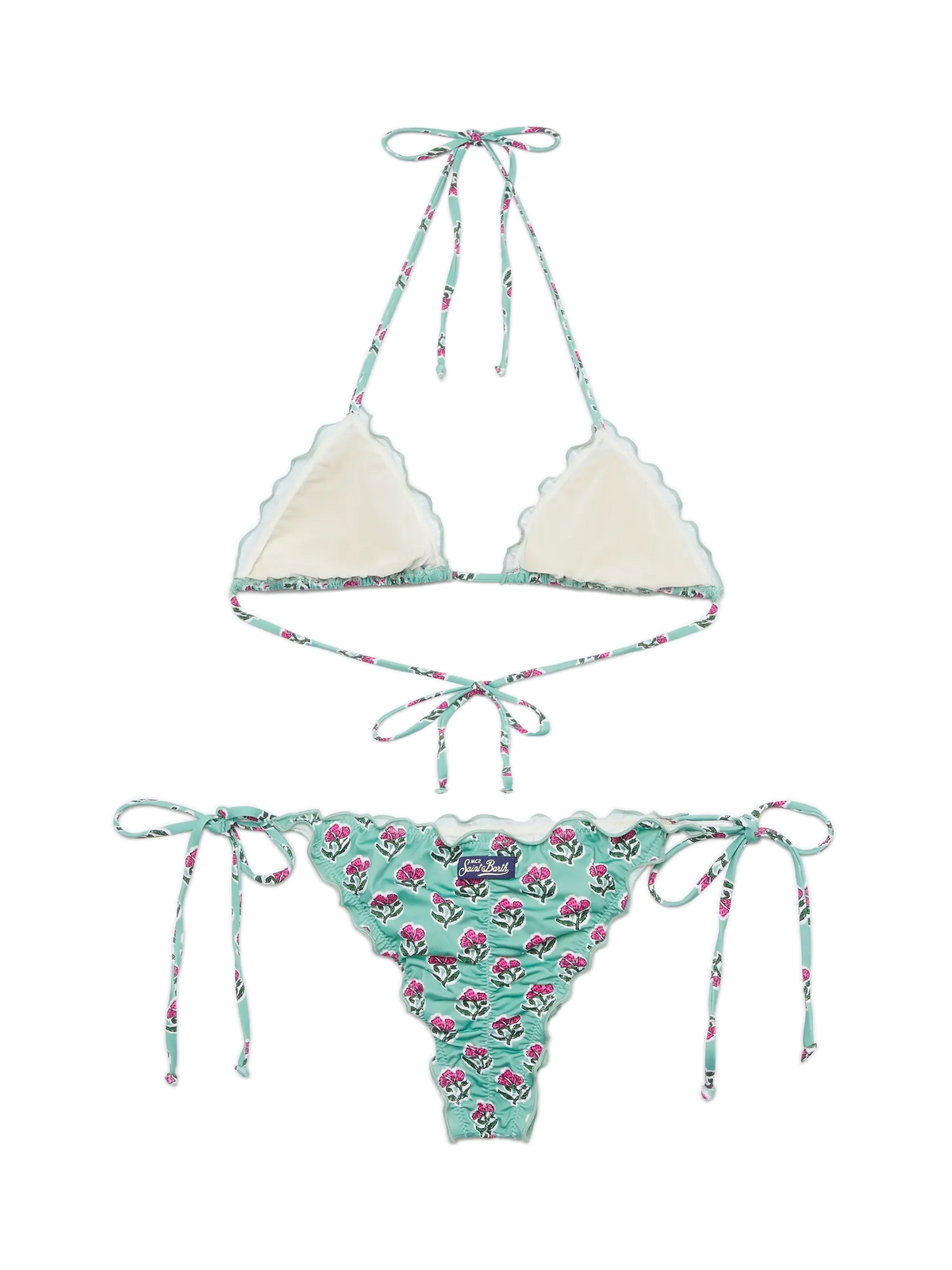 Bikini a triangolo Sagittarius Miami verde salvia e fucsia con stampa floreale